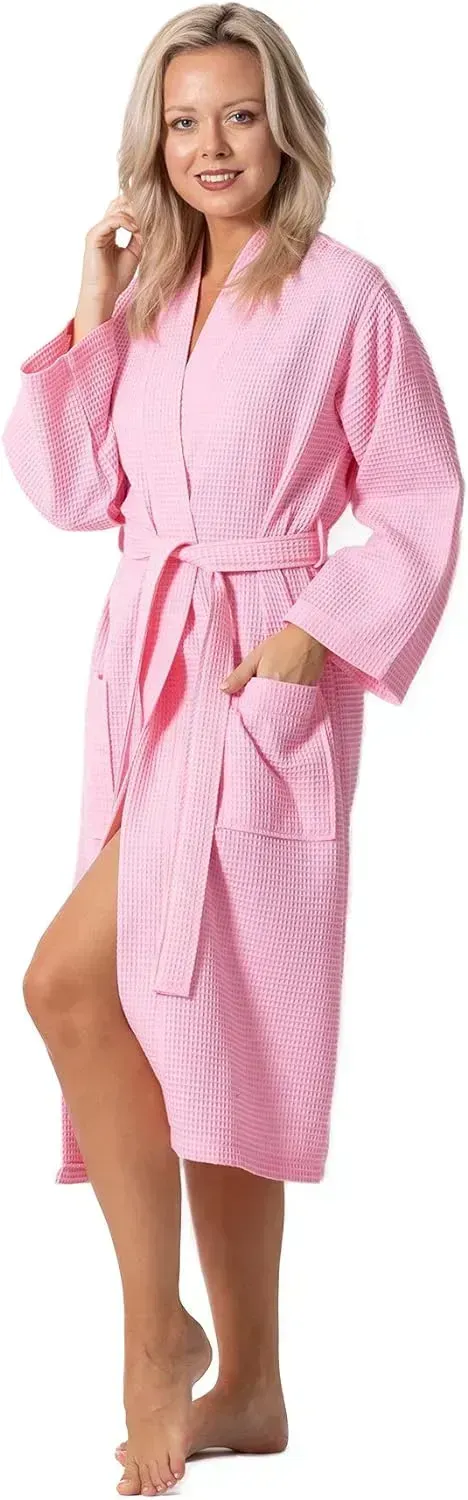 Turkish Linen Waffle Knit Lightweight Kimono Spa & Bath Robes for Women - Quick Dry - Soft