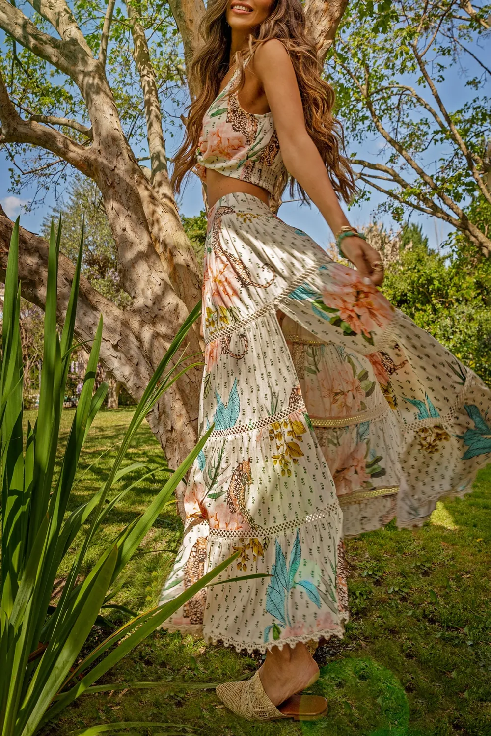 Multicolor Floral Print Elegant Style Maxi Skirt