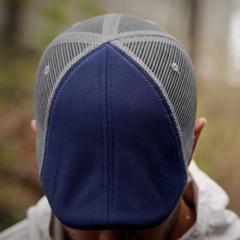 The Mesh Trucker Boston Scally Cap - Navy with Grey