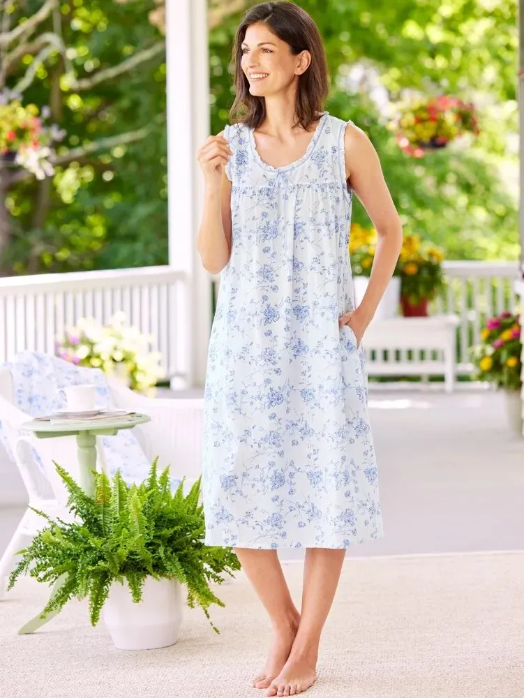Ella Simone Blue Danube Floral Sleeveless Nightgown