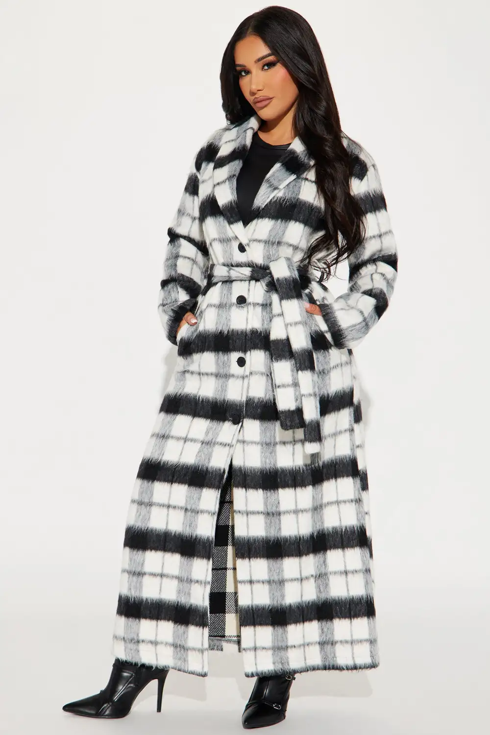 Scarlett Faux Wool Trench - Black/combo