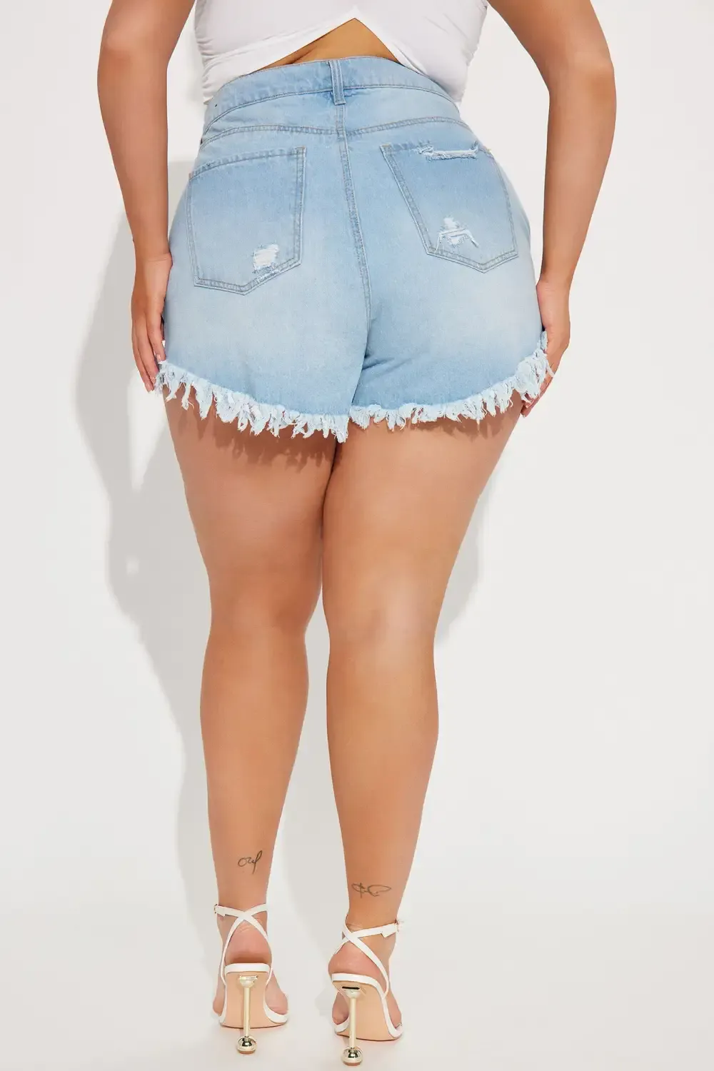 Certified Lover Girl Fray Hem Denim Shorts - Light Blue Wash