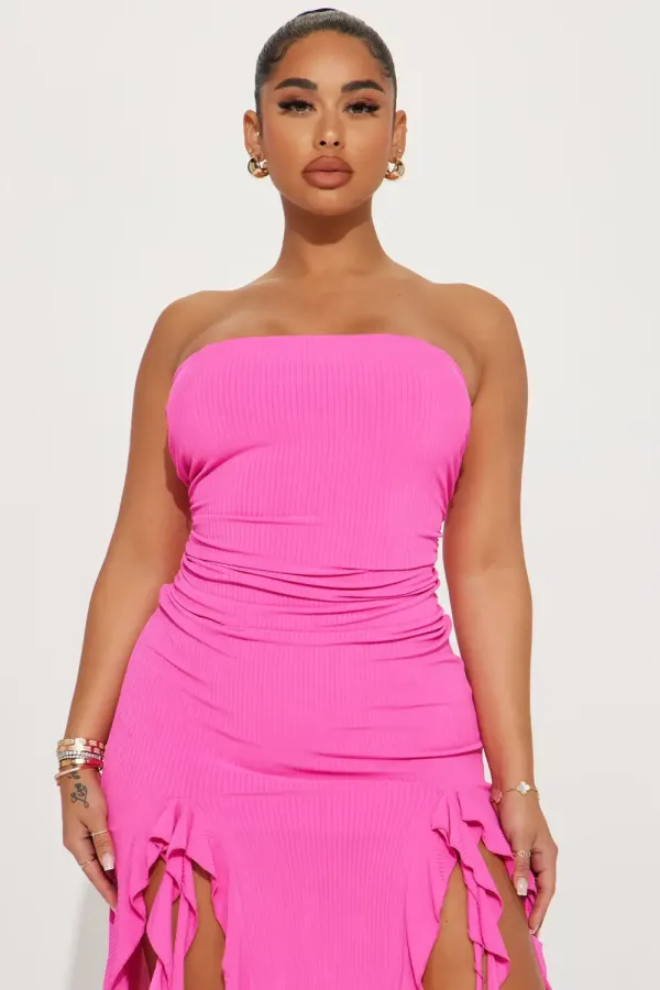 Naomi Ribbed Midi Dress - Fuchsia