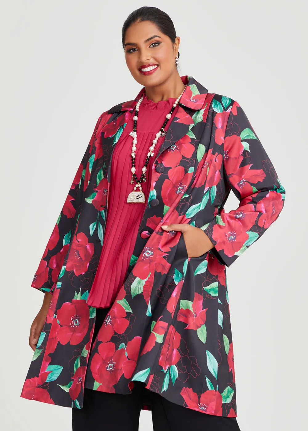 Poppy Satin Evening Coat
