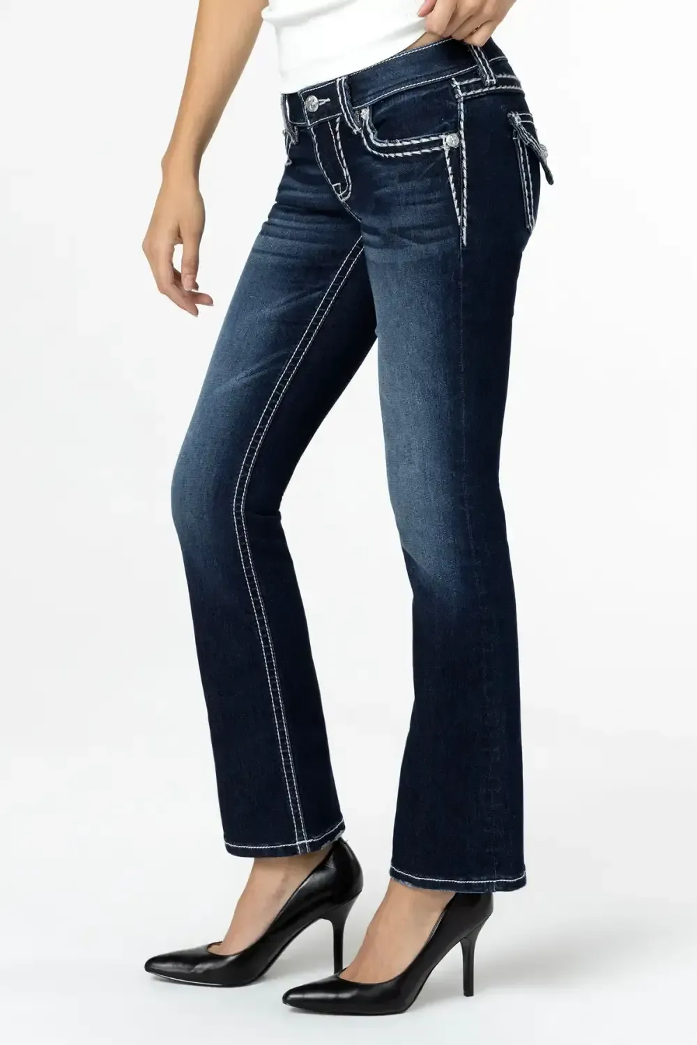 Loose Saddle Stitch Border Bootcut Jeans