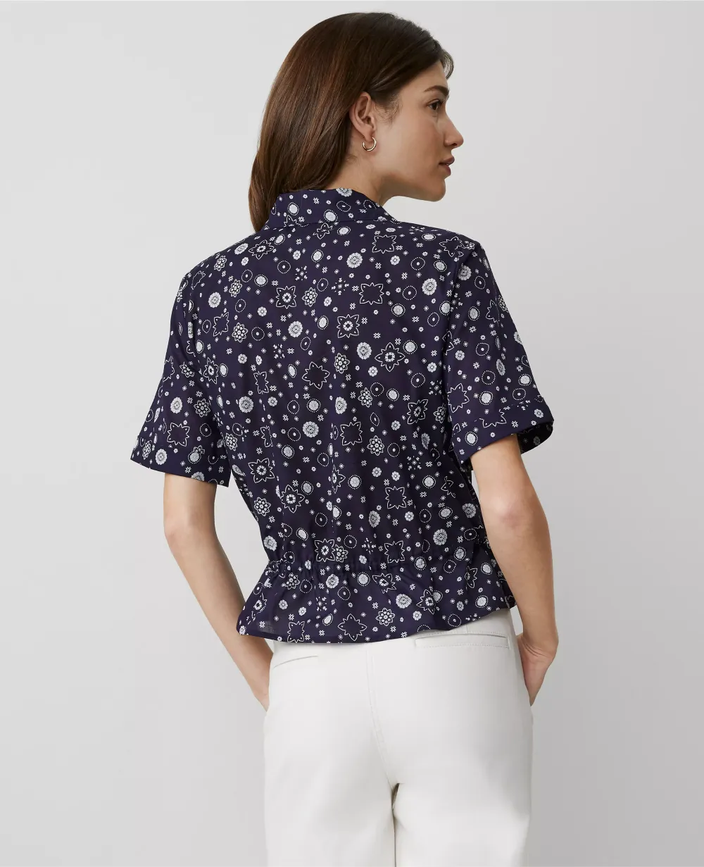 Weekend Collection Floral Tie-Waist Peplum Shirt