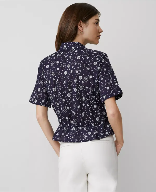 Weekend Collection Floral Tie-Waist Peplum Shirt