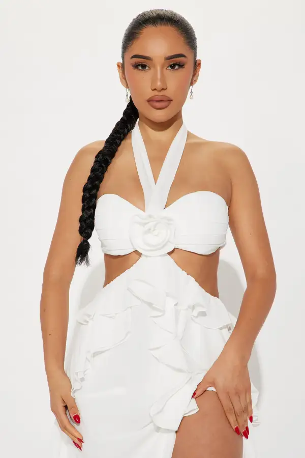 Rosette Ruffle Maxi Dress - Off White