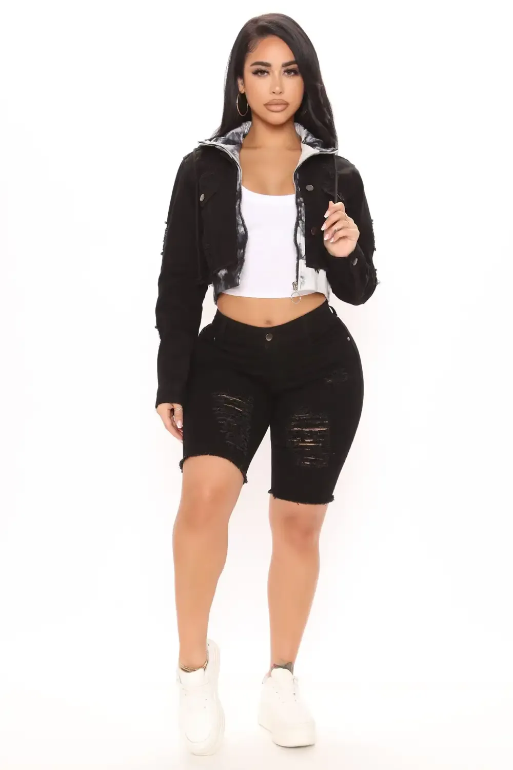 Cross Your Heart Distressed Bermuda Shorts - Black