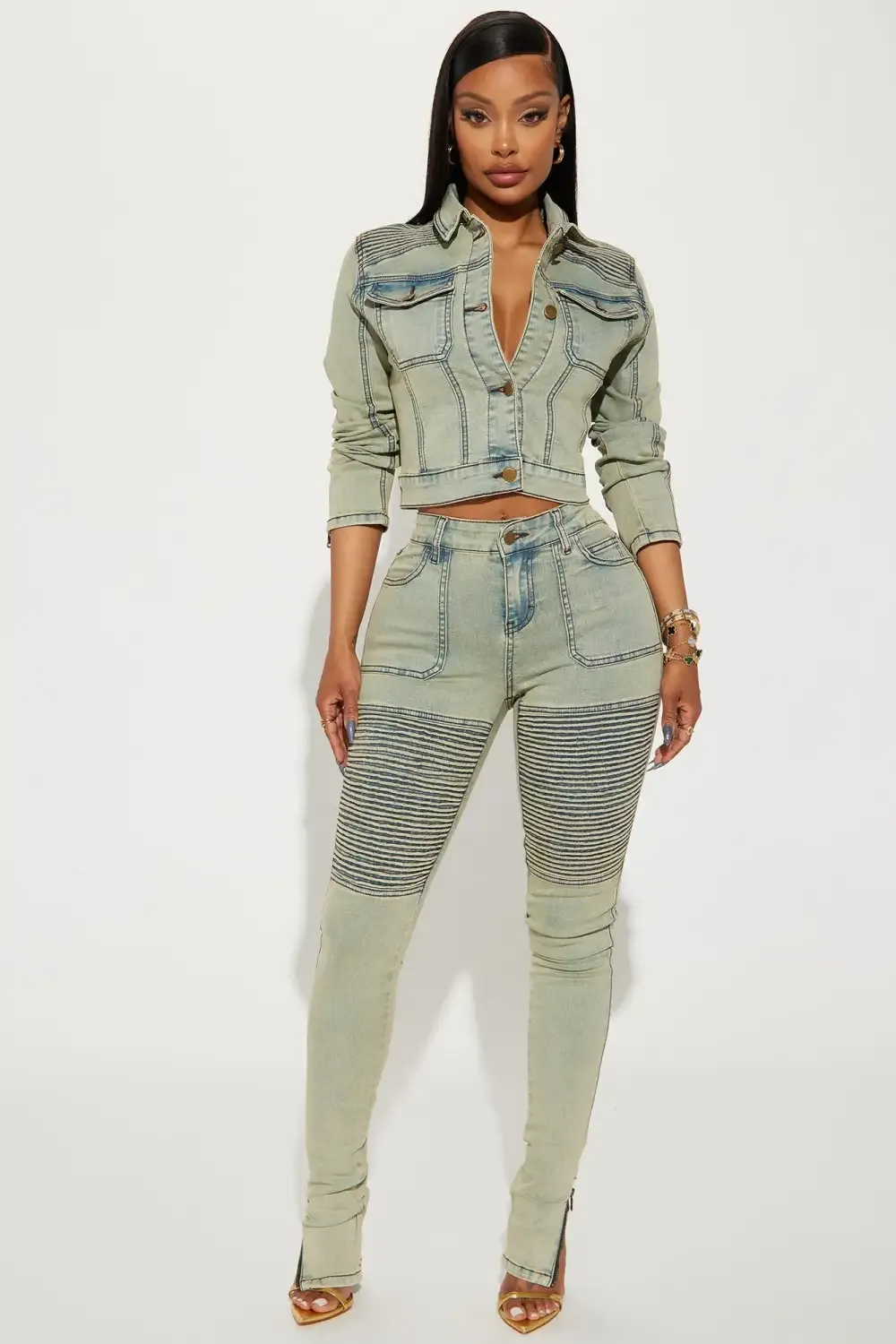 Getting Heated Stacked Moto Skinny Jeans - Light Wash
