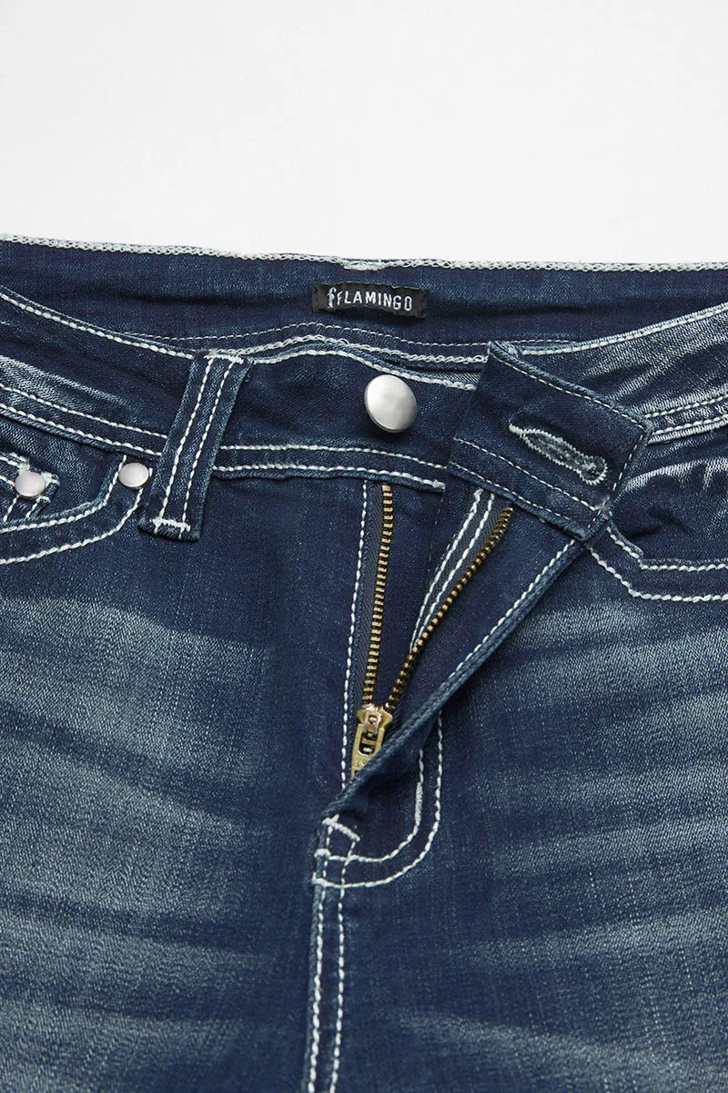 Pocket Detail Roll Hem Mid Waist Capri Jeans