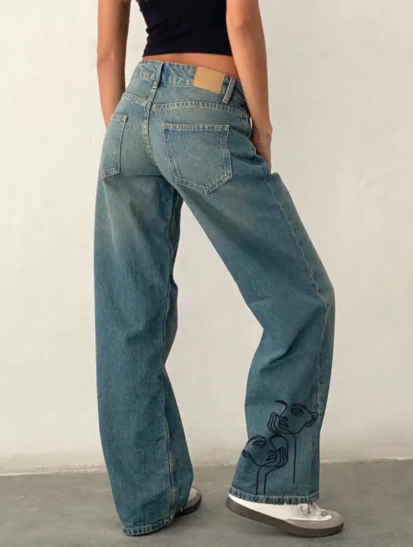 Vintage Blue Green Low Rise Parallel Jeans