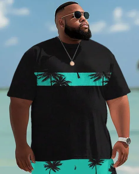 Big Guys Hawaiian Coconut Tree Short Sleeve Tee And Shorts Set