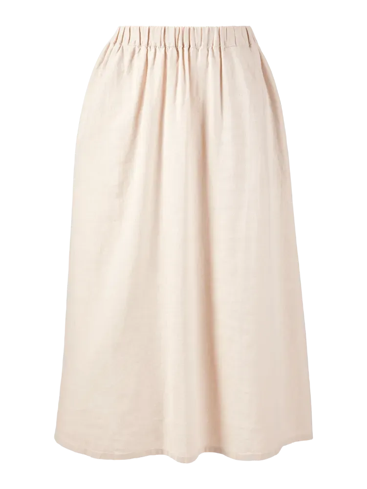 Linen-Blend Midi Skirt With Pockets