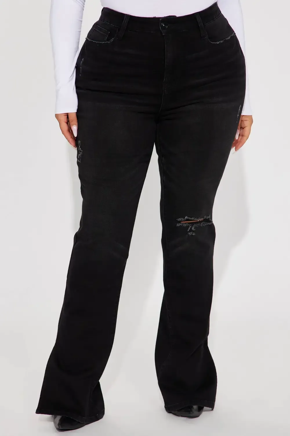 Take Over Stretch Split Hem Bootcut Jeans - Black Wash