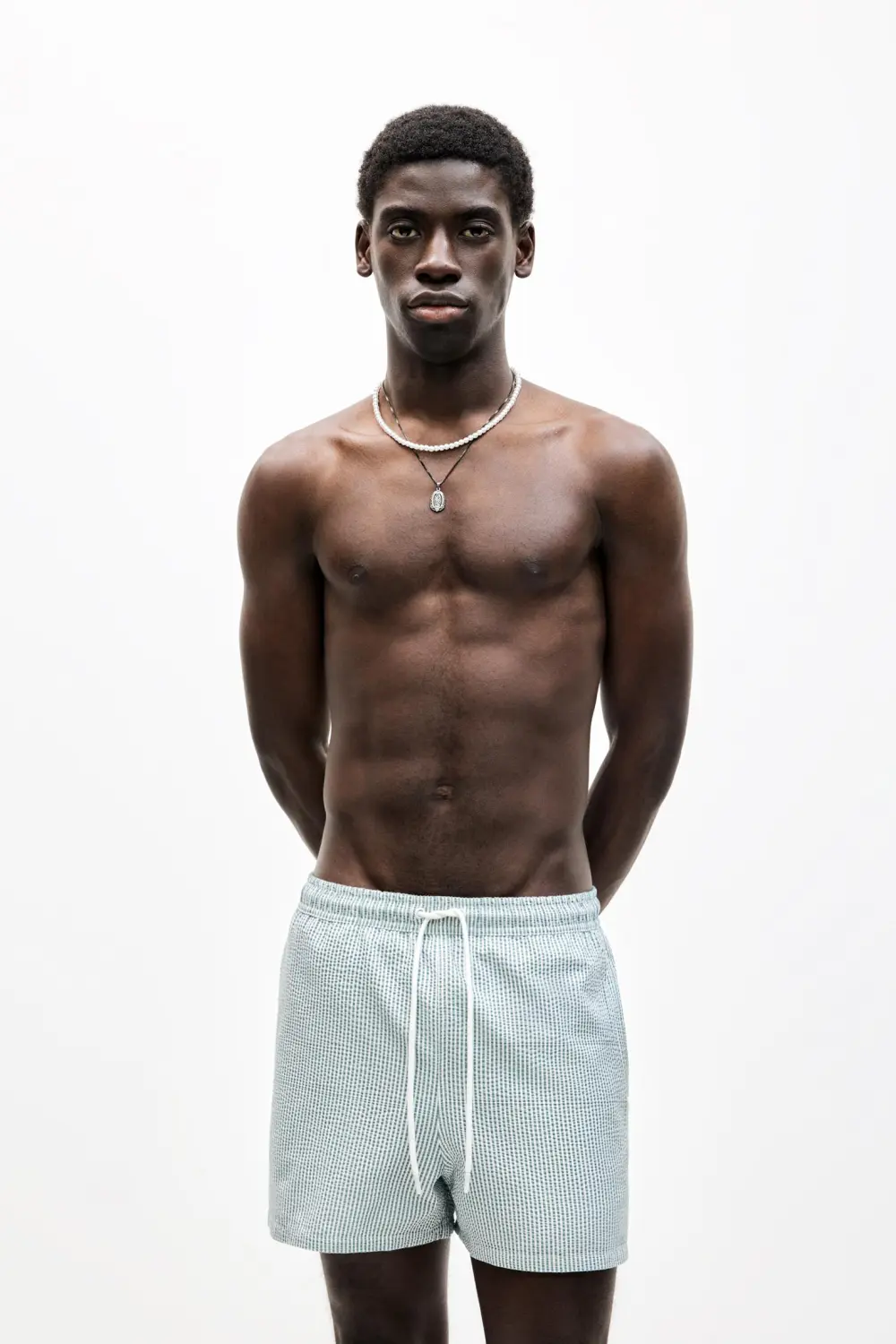 Striped seersucker swimming trunks