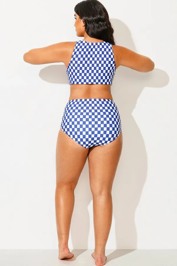 Plus Size Blue & White Check High Waisted Bottom