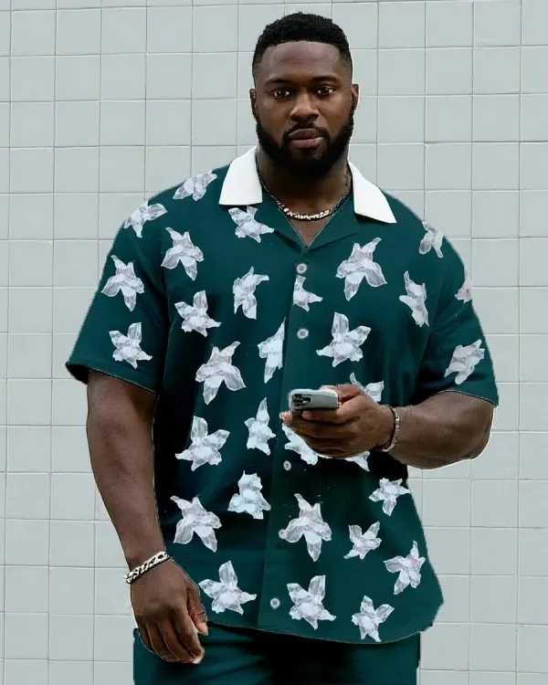 Big & Tall Men's Irregular Pentagram Floral Print Shirt and Shorts Suit