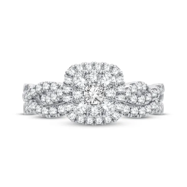 Multi-Diamond Center Bridal Set 1/2 ct tw Round-cut 10K White Gold