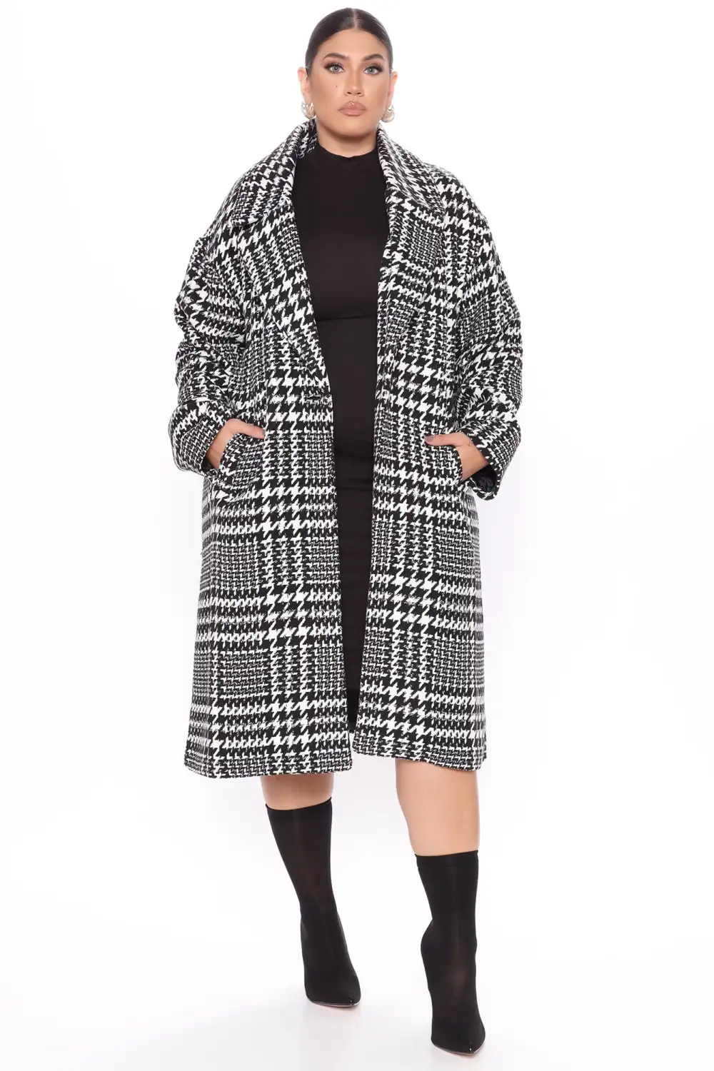 Deeper Love Houndstooth Coat - Black/White