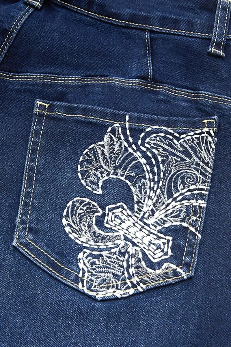 Floral Embroidered Split Hem High Rise Capri Jeans