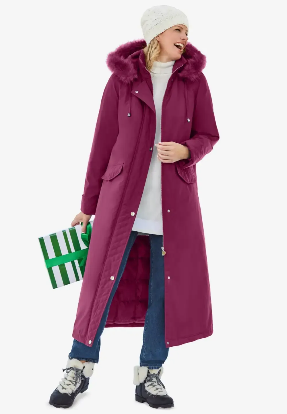 Long Hooded DTM Faux Down Parka Coat