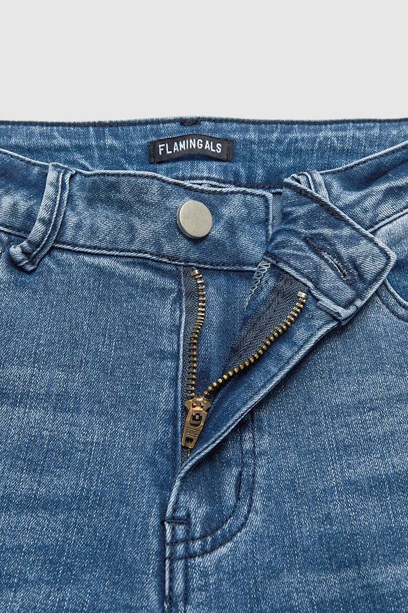 Button Side Raw Hem High Waist Skinny Jeans