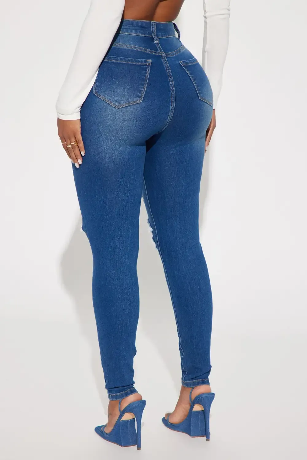 San Antonio Ripped Stretch Skinny Jeans - Medium Wash