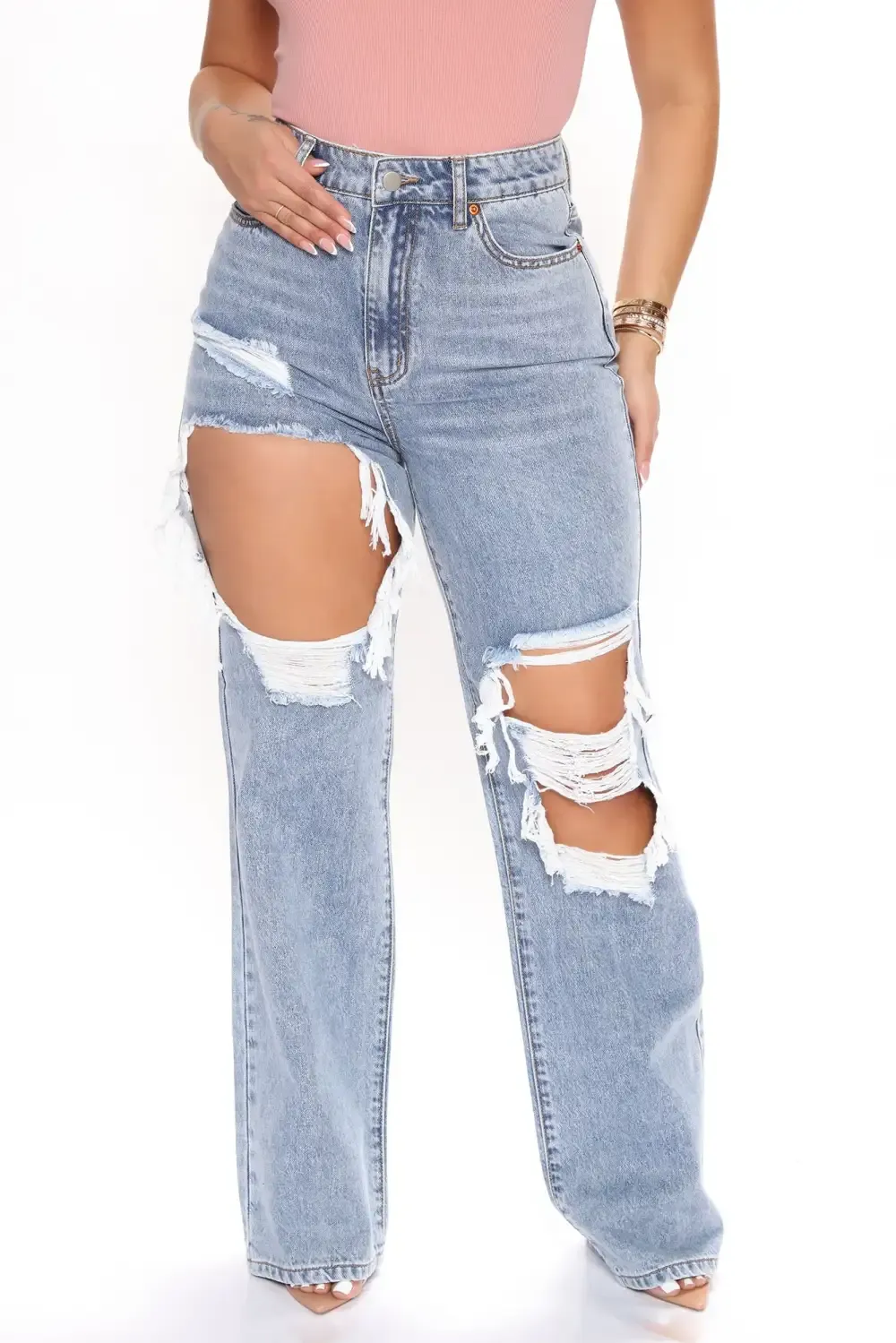 Sassy Straight Leg Jeans - Light Blue Wash