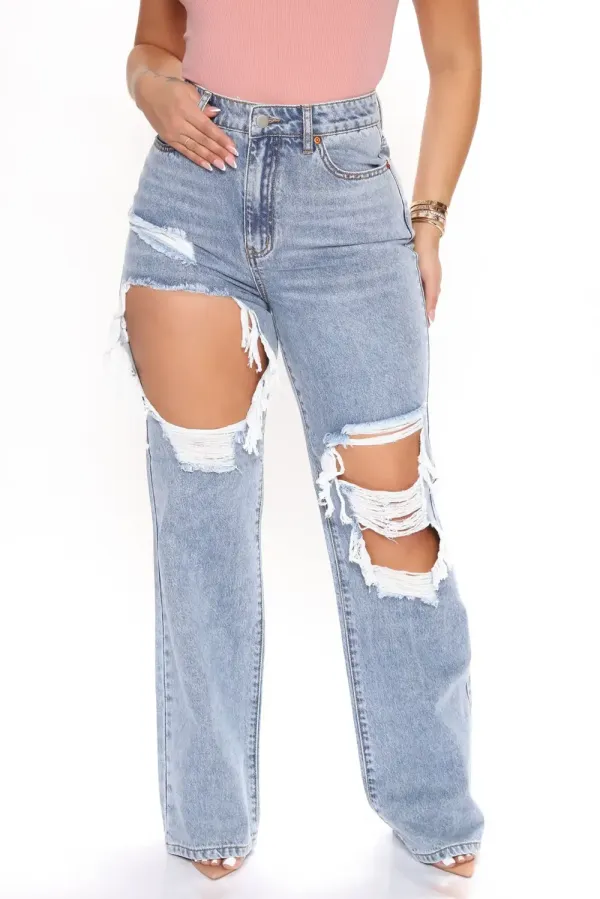 Sassy Straight Leg Jeans - Light Blue Wash