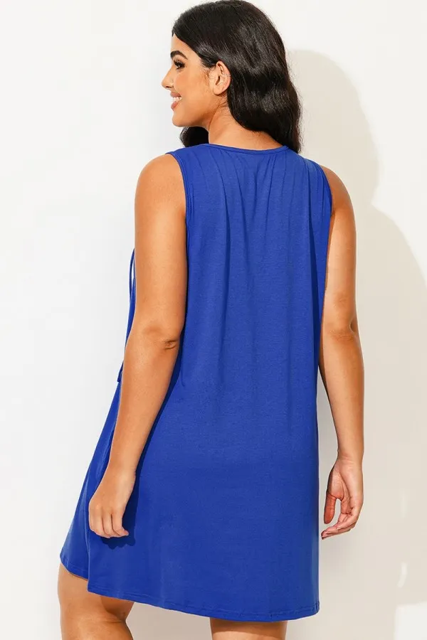 Blue Sleeveless V-Neck Lace Up Cover Up Dress