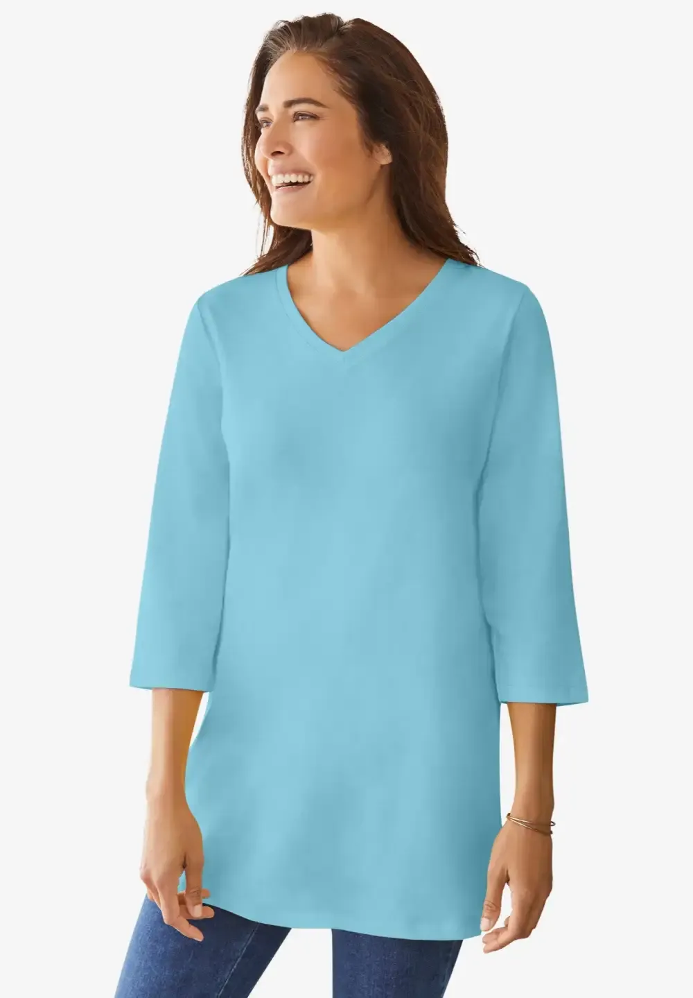 Perfect Three-Quarter Sleeve V-Neck Tunic