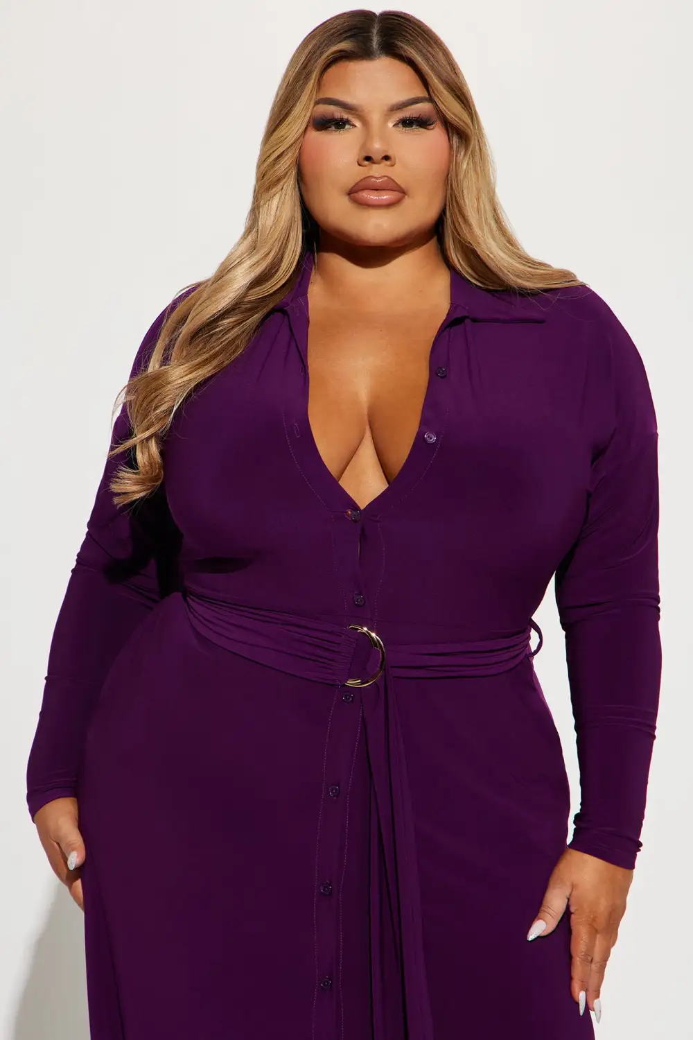 Amelia Belted Maxi Dress - Eggplant