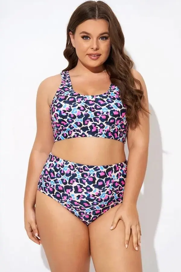 Flattering Peach Leopard Pull-on Design Bikini Top
