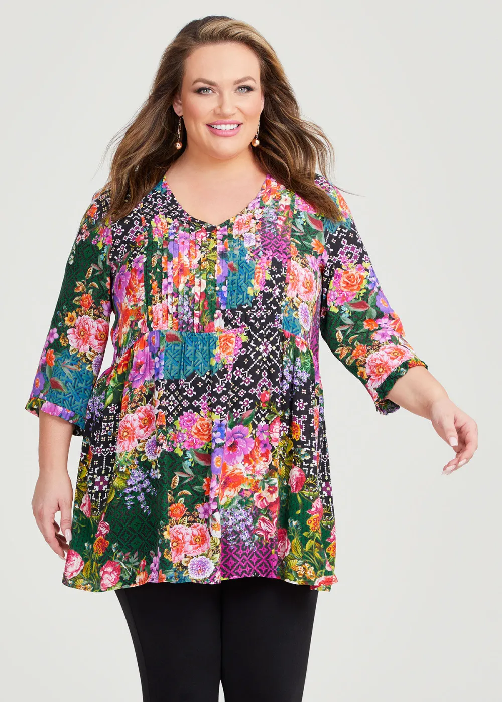 Natural Print Pintuck Tunic