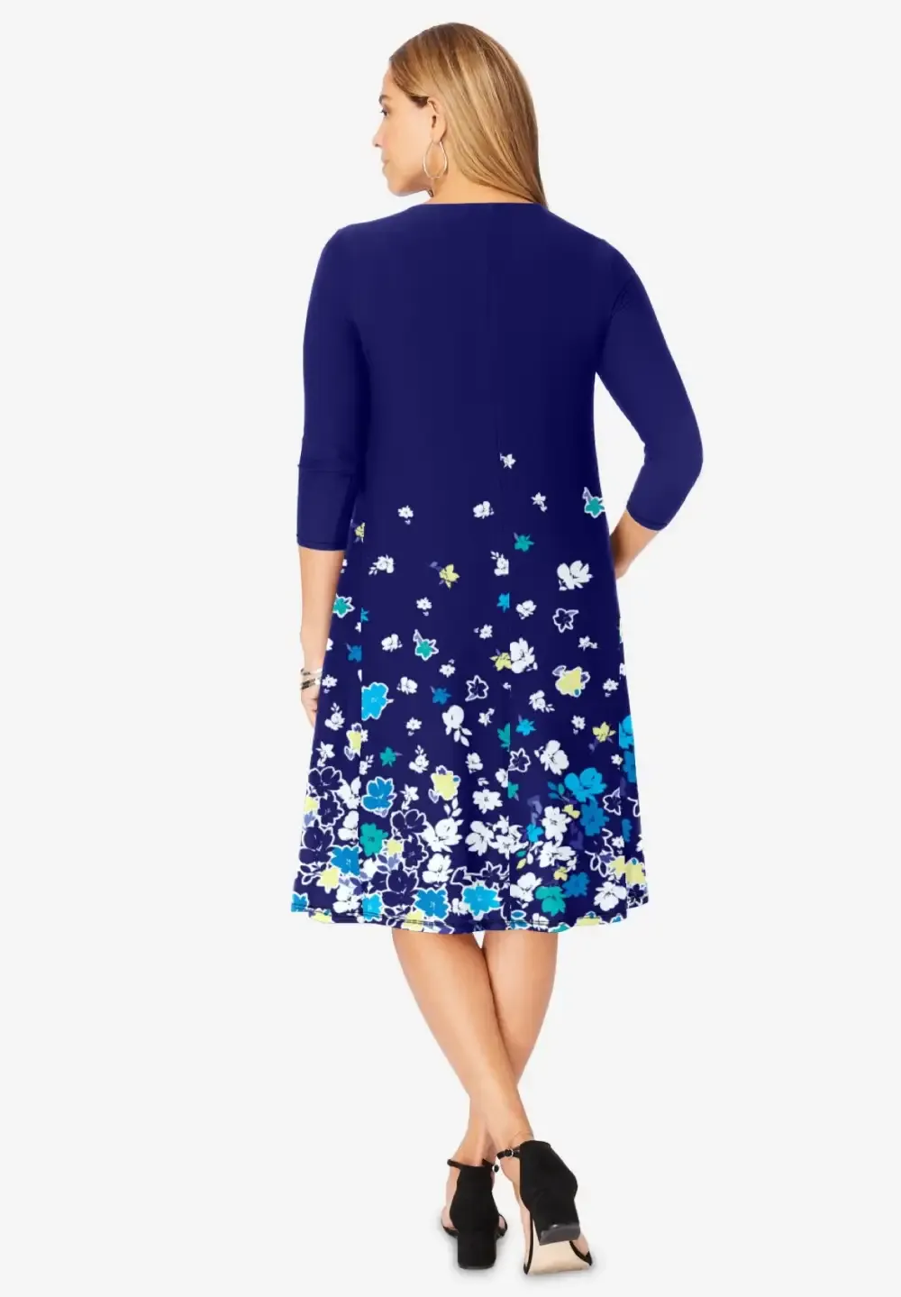 Stretch Knit Three-Quarter Sleeve T-shirt Dress
