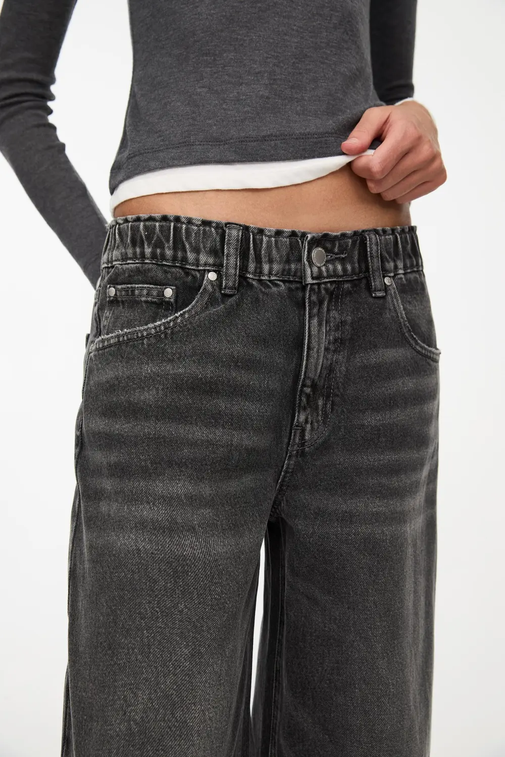 Jeans baggy wide leg cintura elástica