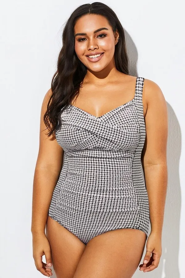 Purple Textured Twist Front One Piece Swimsuit