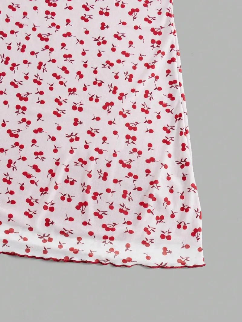 Kawaii Cherry Print Bow Front Dress