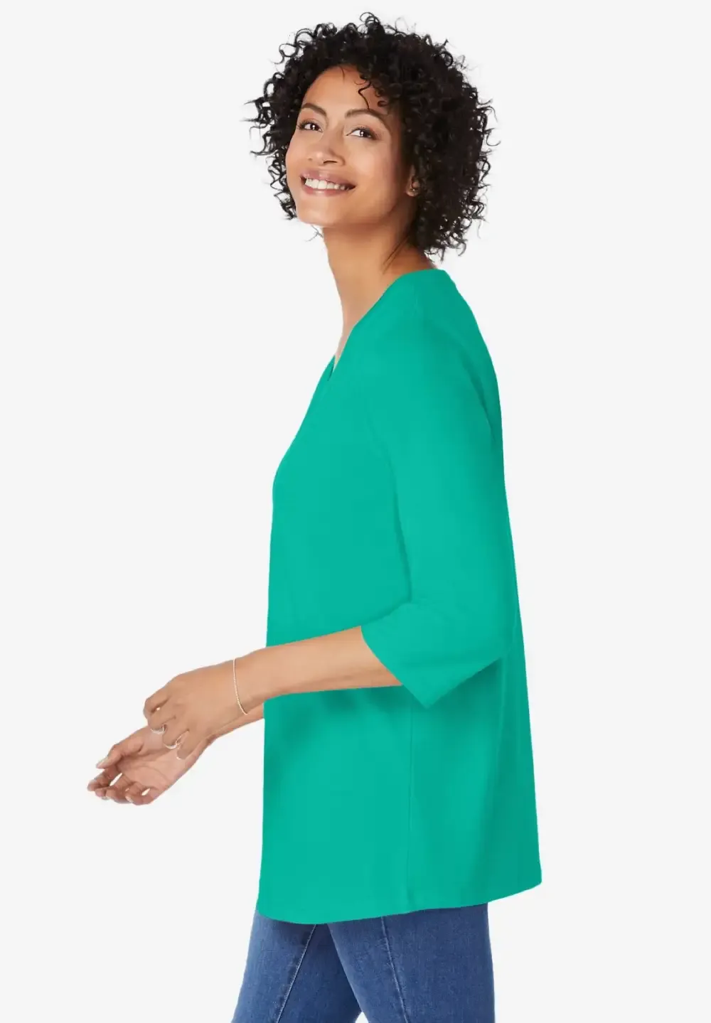 Perfect Three-Quarter Sleeve V-Neck Tunic