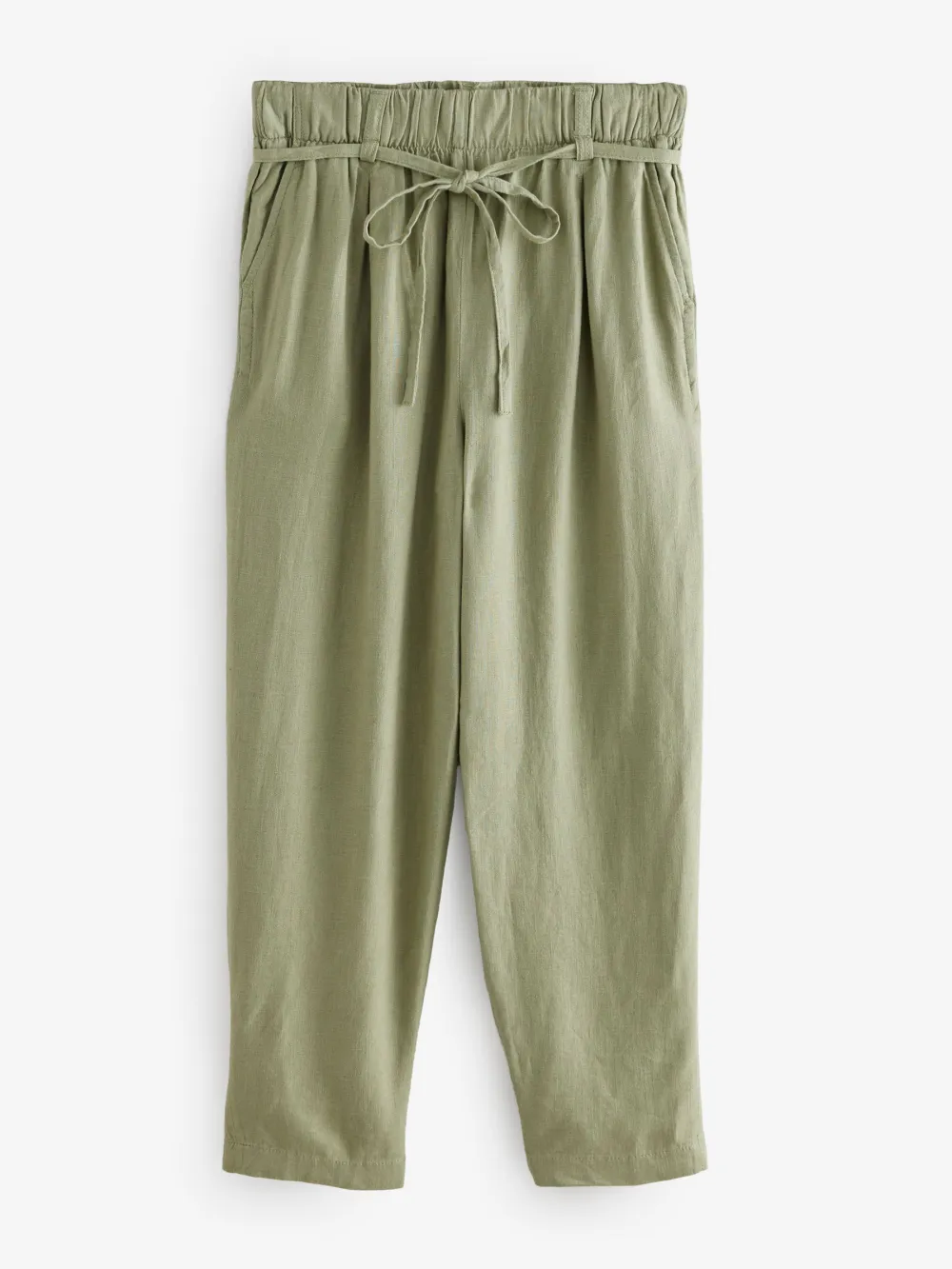 Tie Waist Belt Bucket Leg Linen Blend Pants