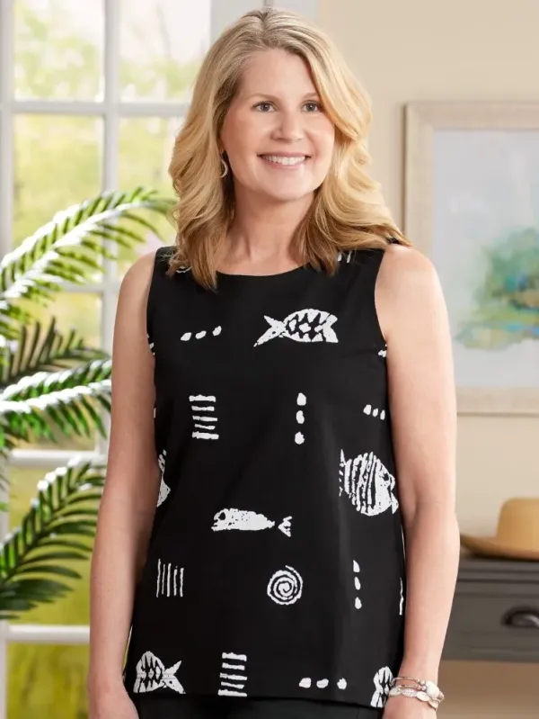 M.MAC Rock Fish Sleeveless Cotton Knit Top