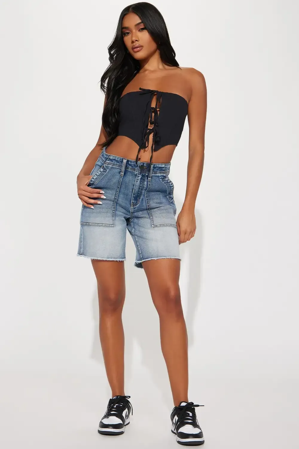 Take Charge Stretch Cargo Denim Bermuda Shorts - Medium Wash