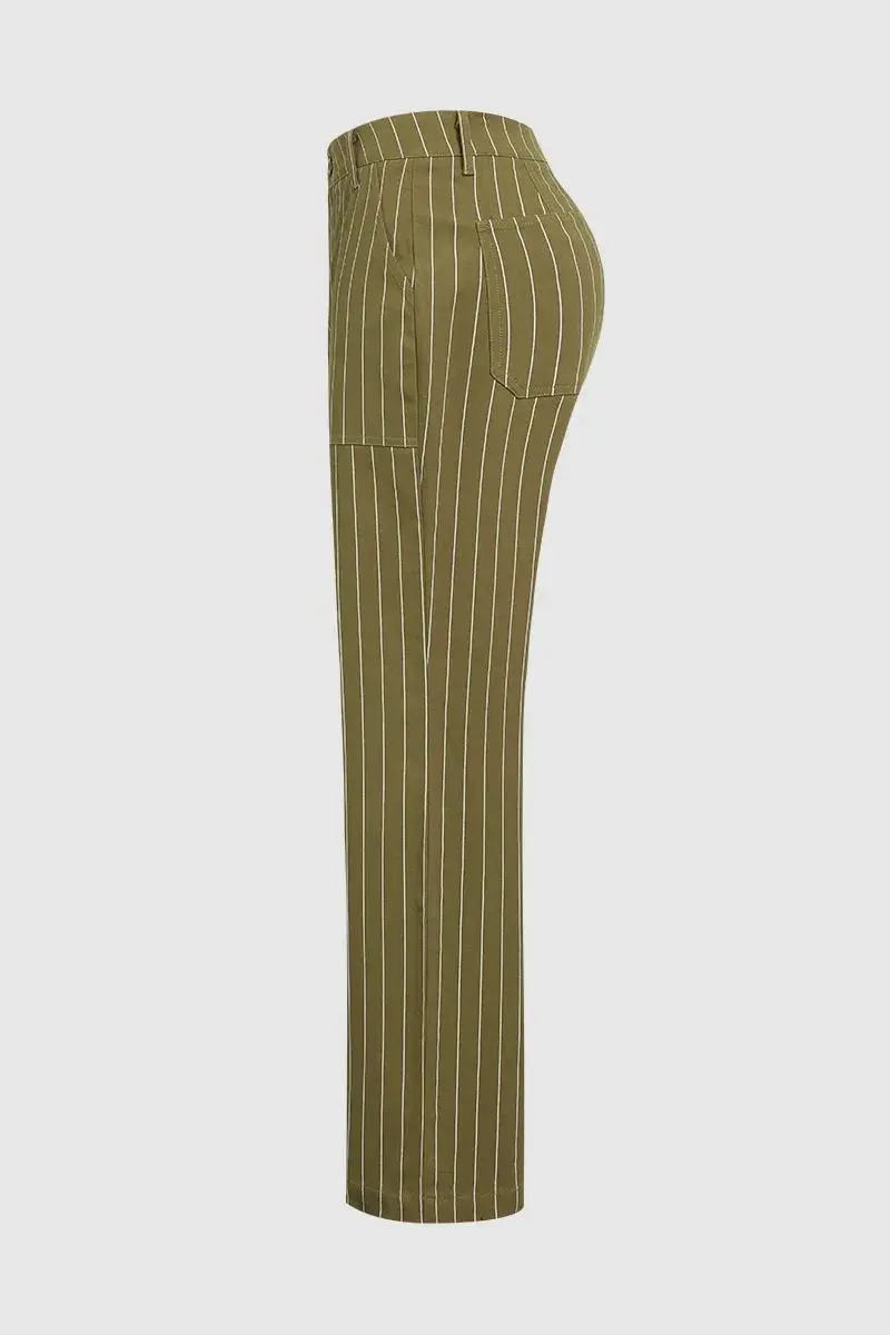 Striped Pattern Low Waist Straight Leg Pants