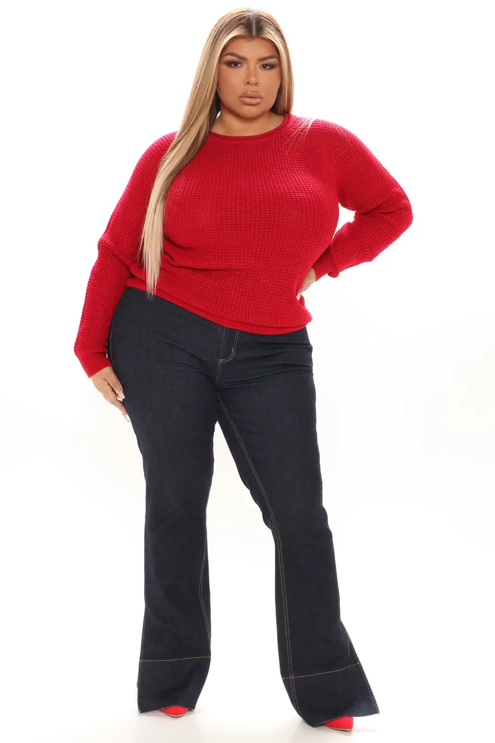 Ariana Waffle Sweater - Red