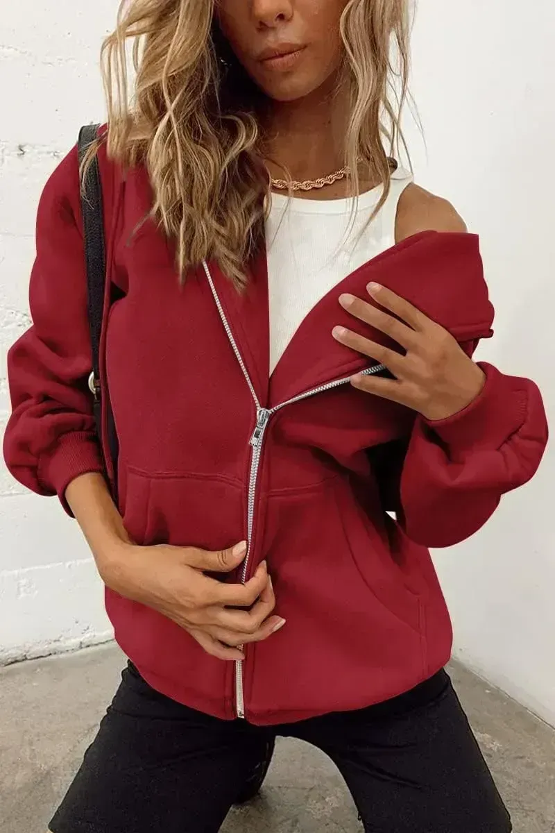 Women's Cute Hoodies Teen Girl Fall Jacket Oversized Sweatshirts Casual Drawstring Zip Up Y2K Hoodie with Pocket