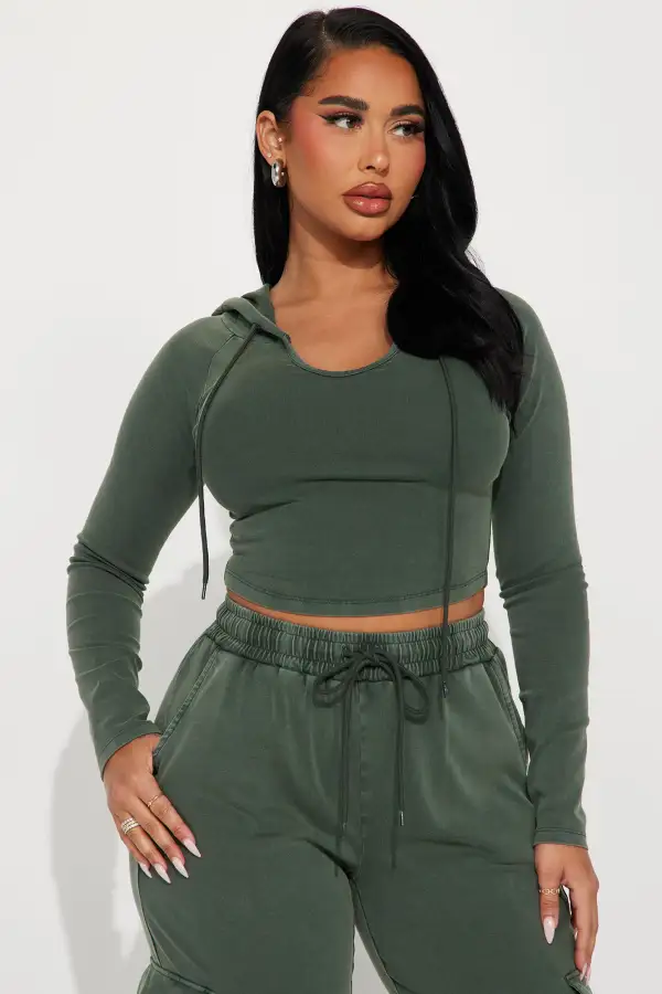 Keep It Casual Washed Pant Set - Olive