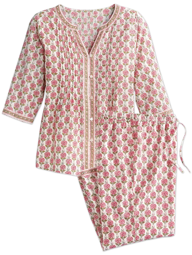 Women's Moroccan Rose Cotton Capri Pajamas
