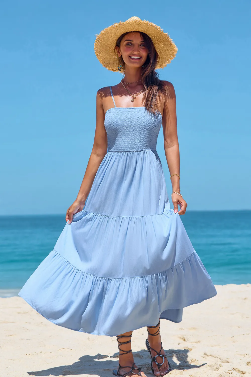 Vintage Charm Blue Midi Dress