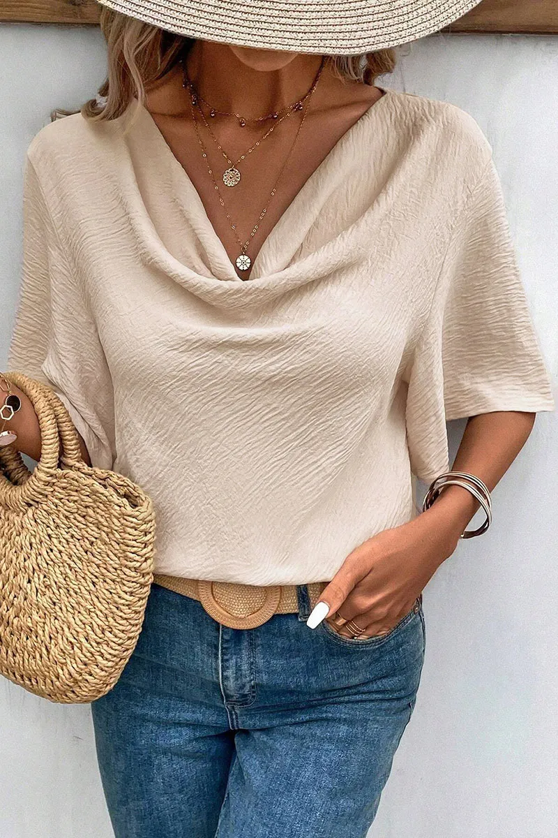 Solid Textured Cowl Neck Blouse